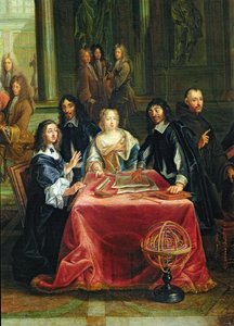 كريستينا السويد (1626-1689) ومحكمتها: تفاصيل الملكة ورينيه ديكارت (1596-1650) على الطاولة (انظر 28038) بواسطة بيير لويس الأصغر Dumesnil